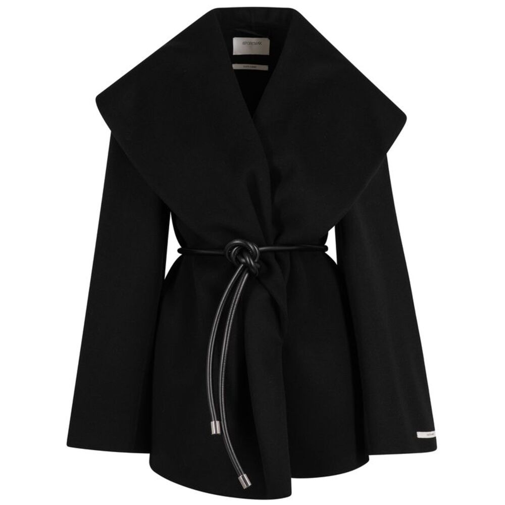 Wraparound Wool Cape With Leather Belt Women